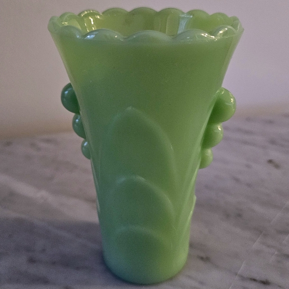 Fire King Other - Fire King Jadeite Scalloped Vase Green Flower